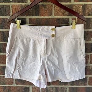 US 12 Absolutti Khaki Linen Blend Shorts Gold Minimalist Quiet Luxury Tomatogirl